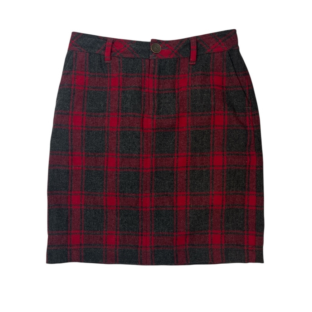 Eddie Bauer Wool Blend Plaid Skirt Red Black Tartan Mini‎ Lined Size 4 Pencil